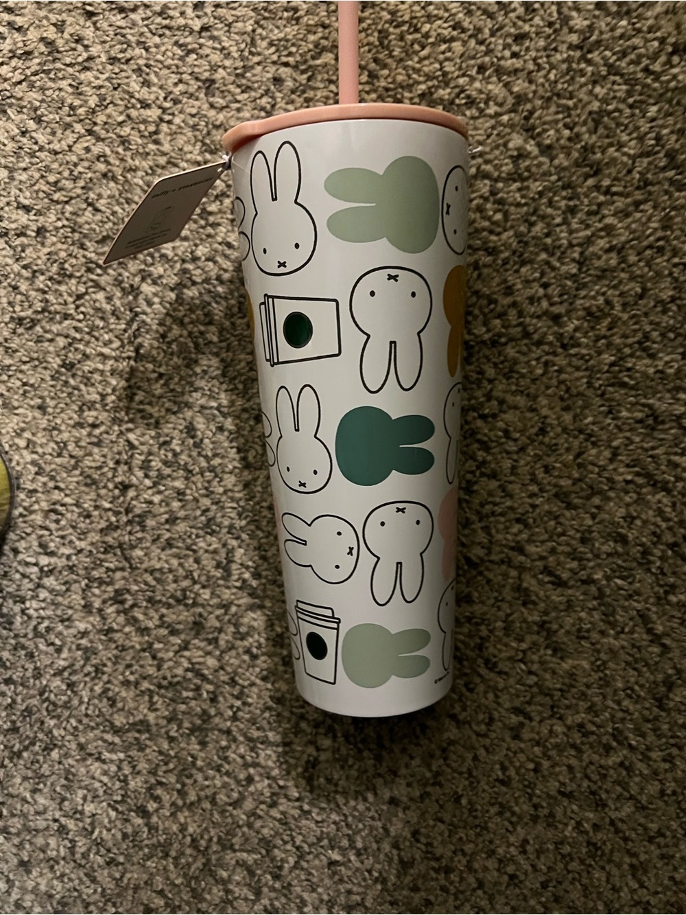 Starbucks Pink Lid & Straw White Bunny Pattern Tumbler